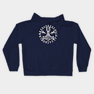 Thor's hammer and Viking runes, transparent background. Kids Hoodie